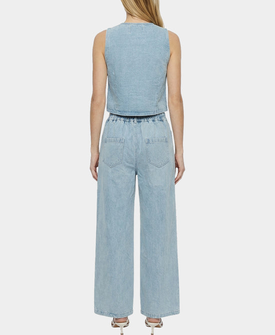 
Denim Embroidered Vest Top & Pants - 2 Pc Set in LIGHT WASH view 2
