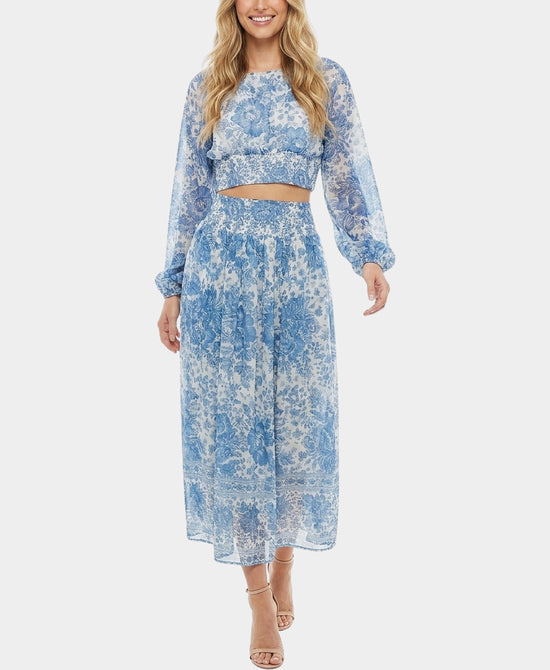 
Floral Print Blouse & Skirt Set - 2 Pc Set in BLUE view 1
