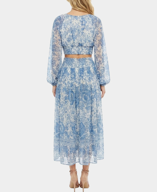 
Floral Print Blouse & Skirt Set - 2 Pc Set in BLUE view 2