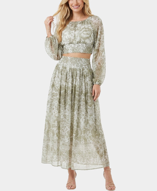 
Floral Print Blouse & Skirt Set - 2 Pc Set in GREEN view 1