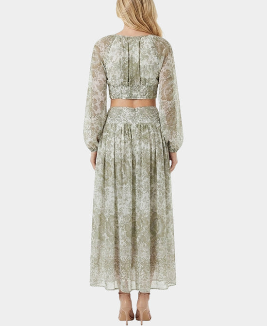 
Floral Print Blouse & Skirt Set - 2 Pc Set in GREEN view 2