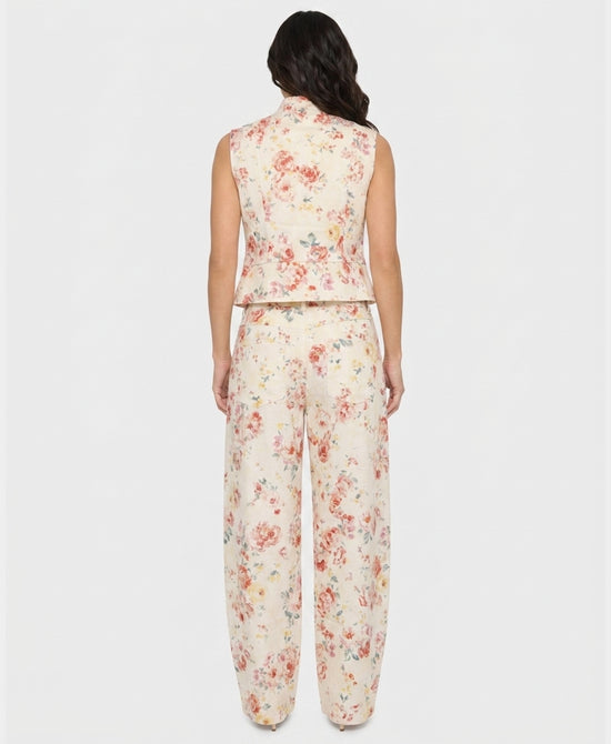 
Floral Print Denim Band Vest & Barrel Pants - 2 Pc Set in CREAM MULTI view 2