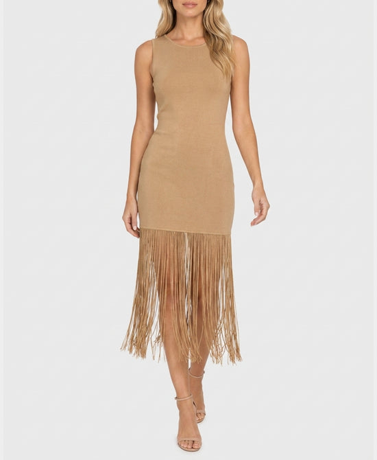 
Knit Dress w/ Fringe Bottom in BEIGE view 1