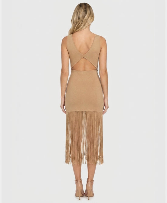 
Knit Dress w/ Fringe Bottom in BEIGE view 2