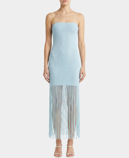 
Knit Strapless Dress w/ Fringe Bottom in ICE BLUE view 1