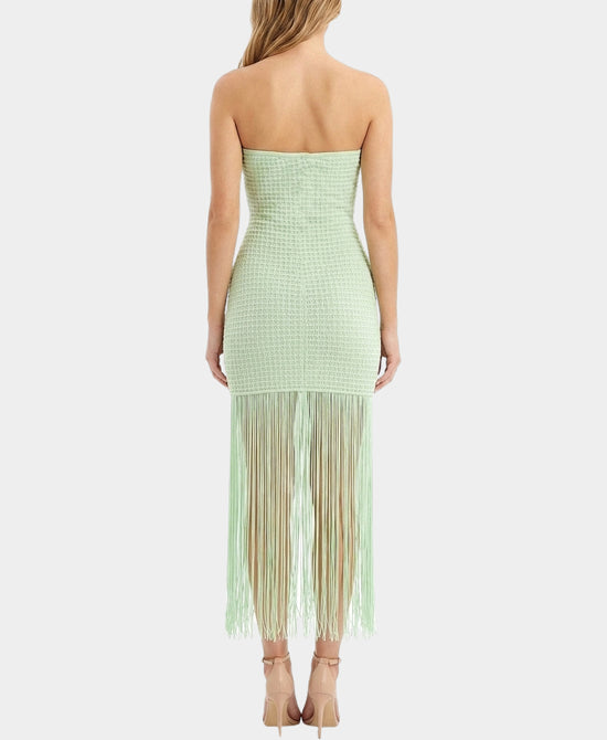 
Knit Strapless Dress w/ Fringe Bottom in GREEN view 2