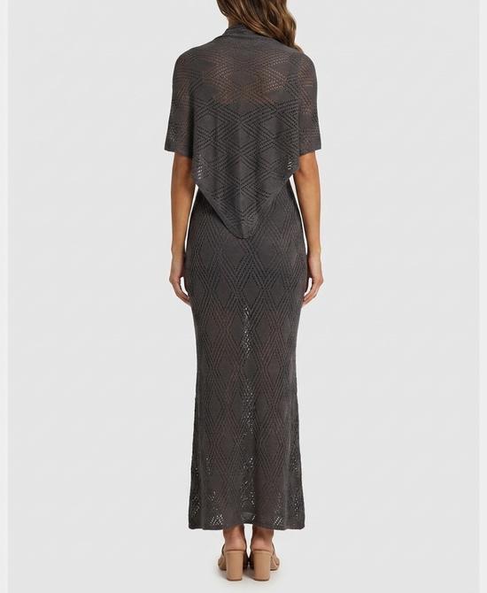 
Knit Maxi Dress w/ Shawl- 2 Pc Set in GREY view 2