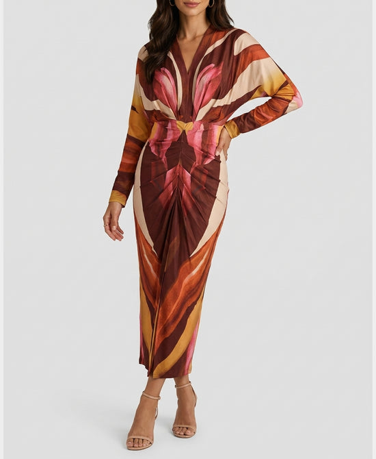 
Print Midi Dress in BURGUNDY MULTI view 1