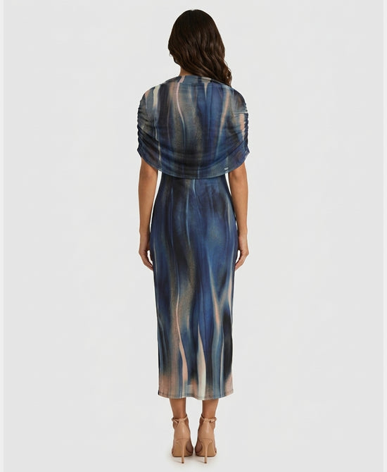 
Mesh Overlay Midi Dress in BLUE MULTI view 2
