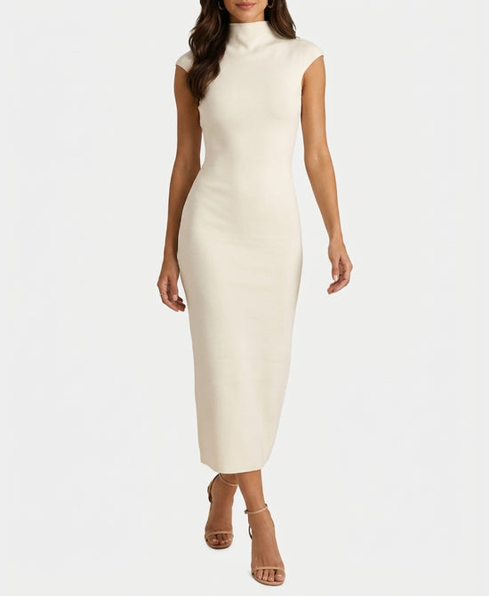 
Knit Mock Neck Maxi Dress in IVORY view 1