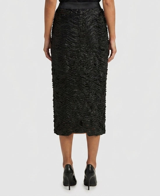 
Textured Midi Skirt w/ Front Slit in BLACK view 2
