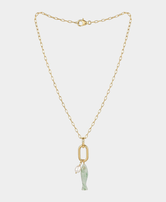 
Tie Dye Fish Chain Necklace in TEAL/GOLD view 2