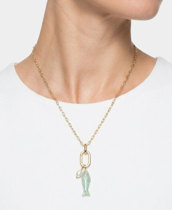 
Tie Dye Fish Chain Necklace in TEAL/GOLD view 1