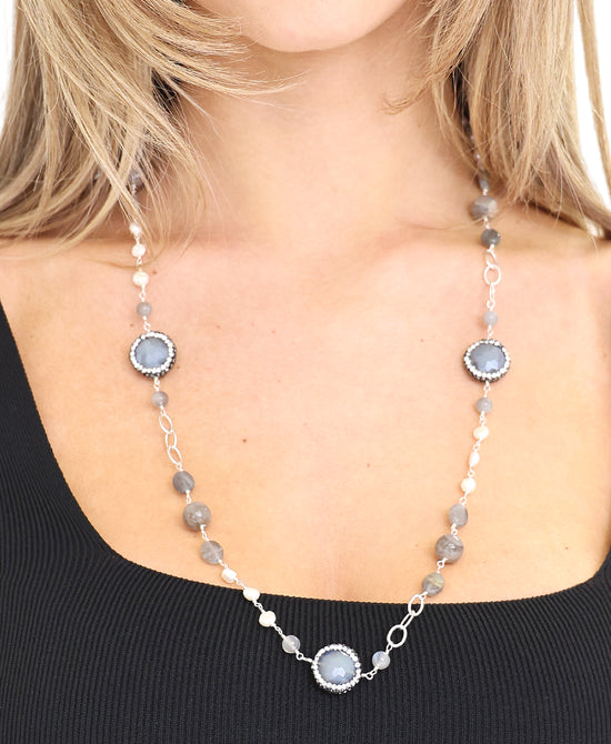 
Fresh Water Pearl Beaded Necklace in GREY view 1
