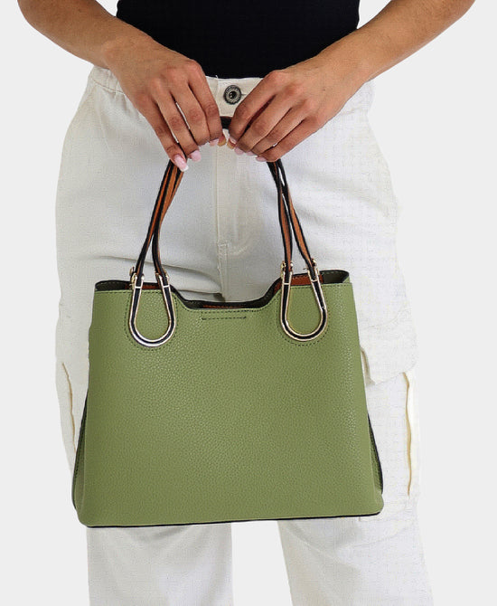 
Faux Leather Handbag in GREEN view 2