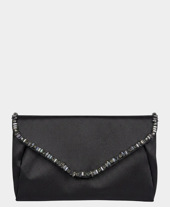 
Satin Envelope Clutch Bag w/ Crystals in BLACK view 1