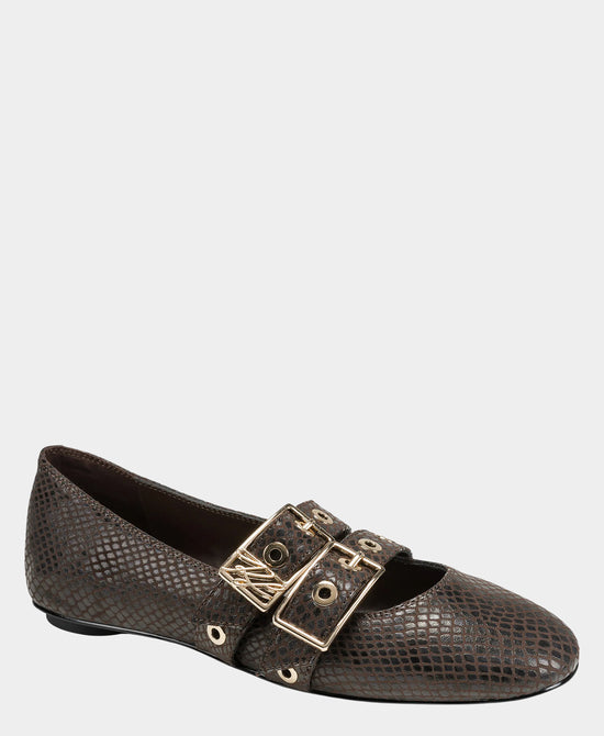 
Snakeskin Embossed Mary Jane Flat in BROWN view 1