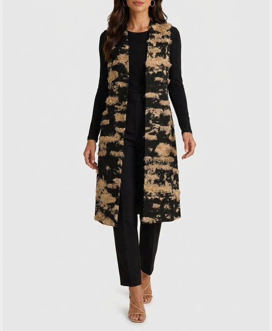
Long Faux Fur Vest in BLACK/BEIGE view 1