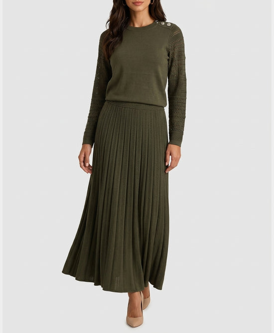 
Knit Sweater & Maxi Skirt - 2 Pc Set in GREEN view 1