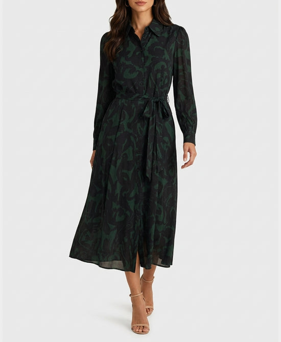 
Printed Shirt Dress in BLACK/GREEN view 1