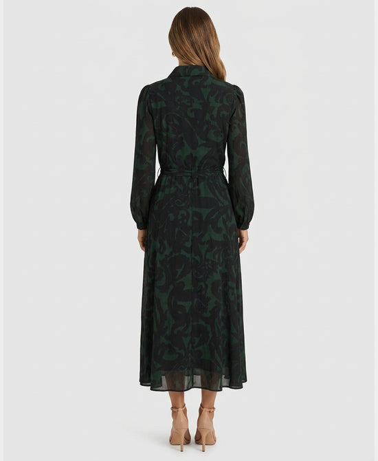 
Printed Shirt Dress in BLACK/GREEN view 2