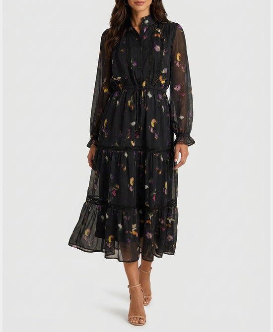 
Printed Midi Dress in BLACK MULTI view 1