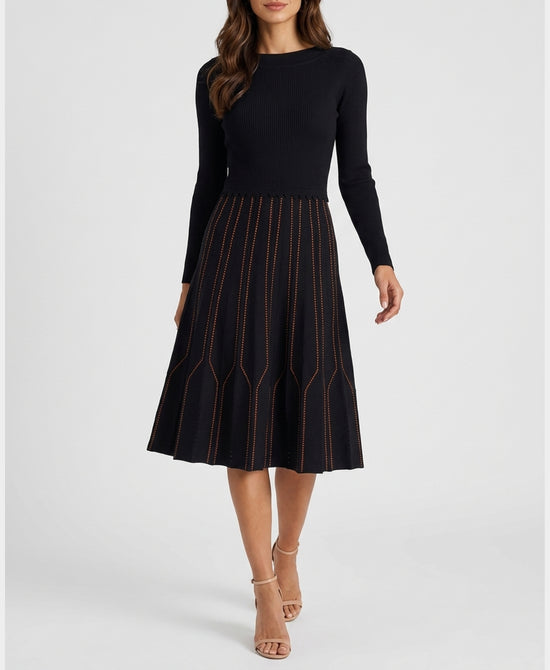 
Knit Midi Dress in BLACK/ORANGE view 1