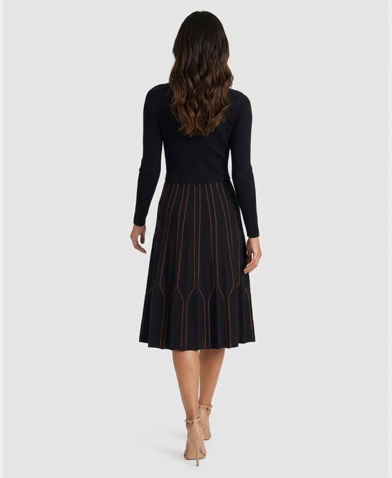 
Knit Midi Dress in BLACK/ORANGE view 2
