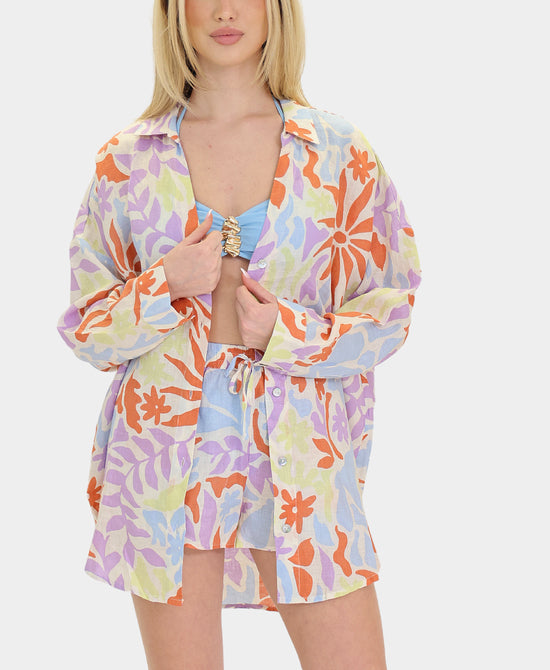 
Linen Printed Top & Shorts - 2 Pc Set in MULTI view 1
