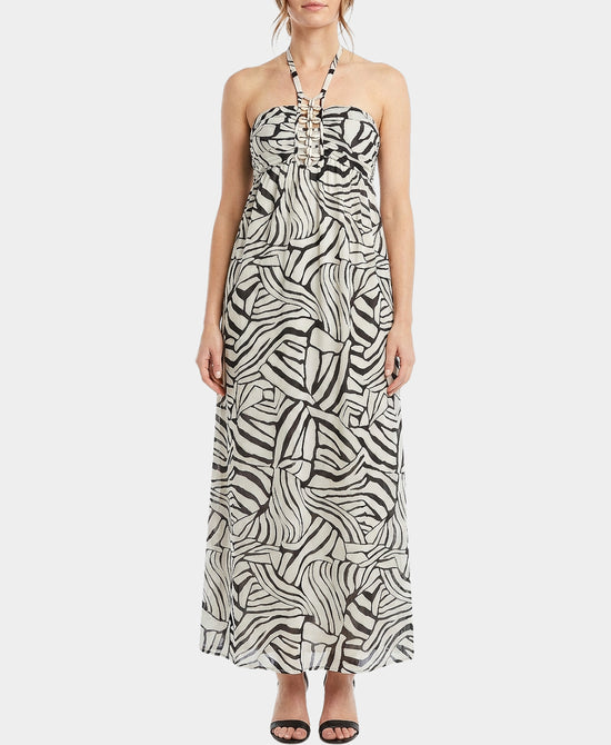 
Printed Halter Dress in BLACK/BEIGE view 1