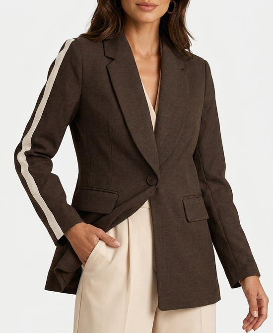
Stripe Contrast Blazer in BROWN/CREAM view 1