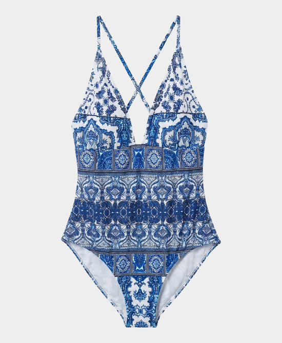 
Printed One-Piece Swimsuit in BLUE/WHITE view 1