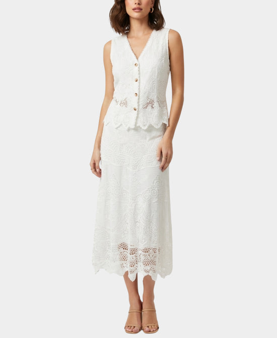 
Crochet Lace Vest & Maxi Skirt Set- 2 Pc Set in WHITE view 1