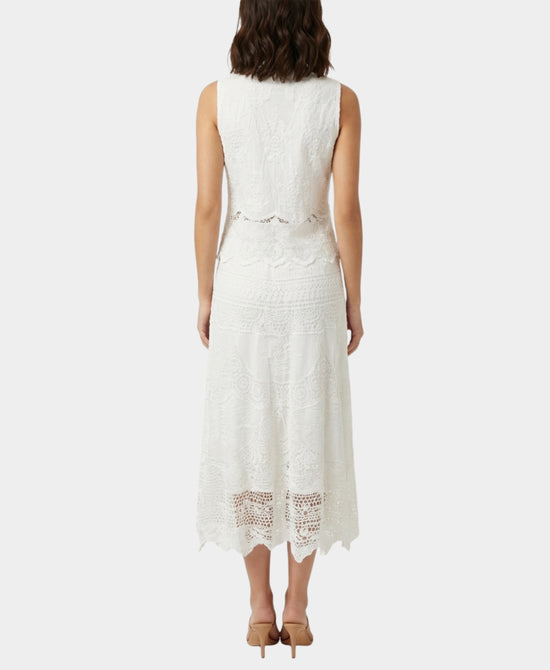 
Crochet Lace Vest & Maxi Skirt Set- 2 Pc Set in WHITE view 2