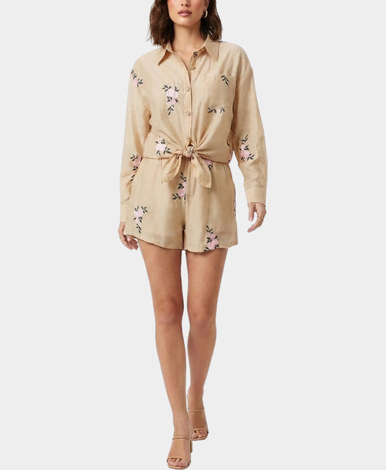 
Floral Embroidered Top & Short Set- 2 Pc Set in BEIGE view 1