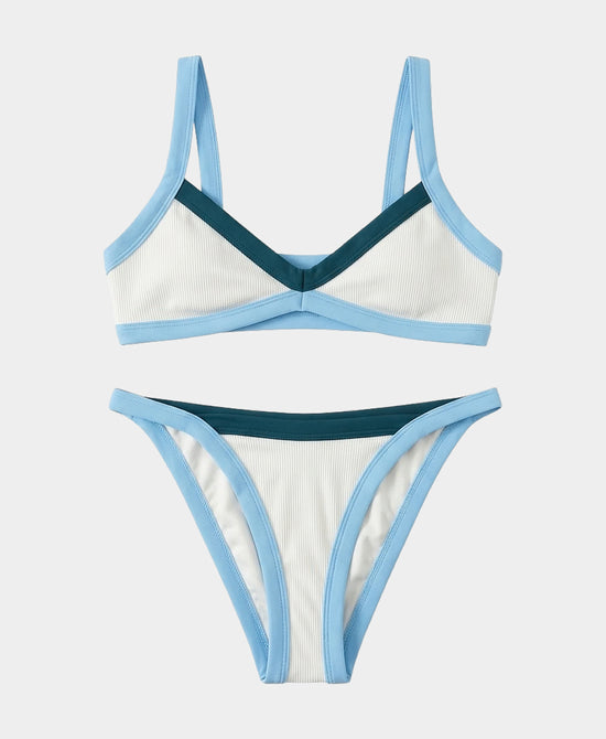 
Bikini Top & Bottom Set- 2 Pc in WHITE/BLUE/GREEN view 1