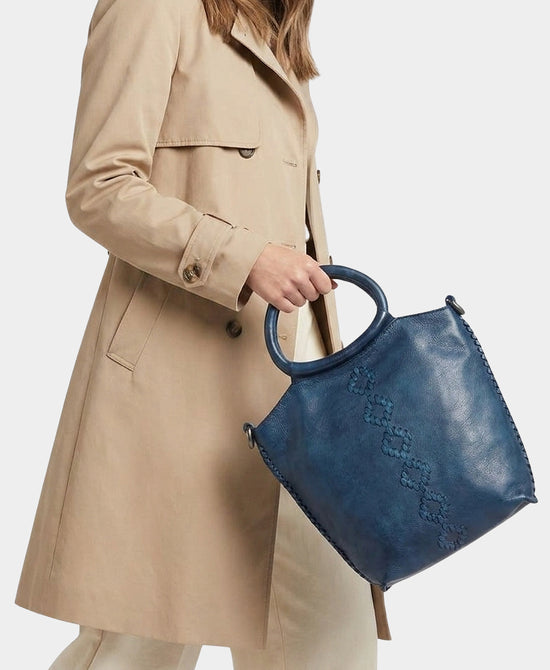 
Leather Crossbody Bag w/ Whipstitching in BLUE view 2