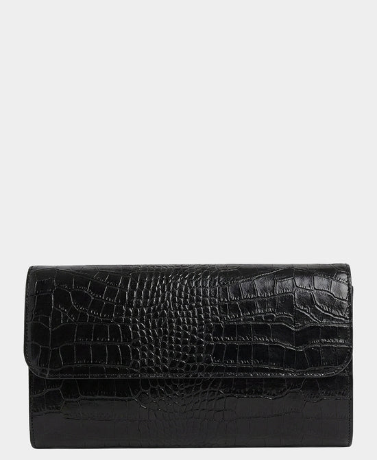 
Leather Croc Print Clutch in BLACK view 1