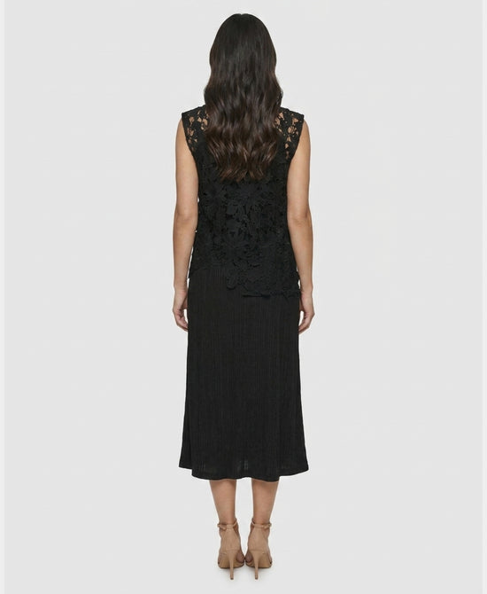
Sheer Crochet Flower Top & Dress Set- 2 Pc Set in BLACK view 2