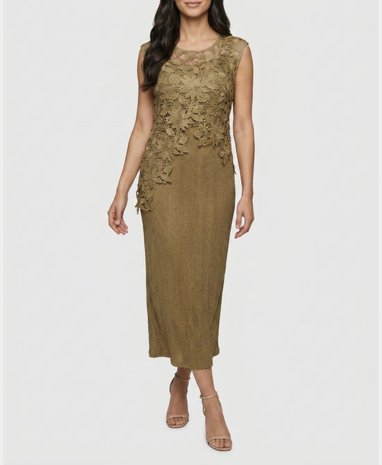 
Sheer Crochet Flower Top & Dress Set- 2 Pc Set in BEIGE view 1