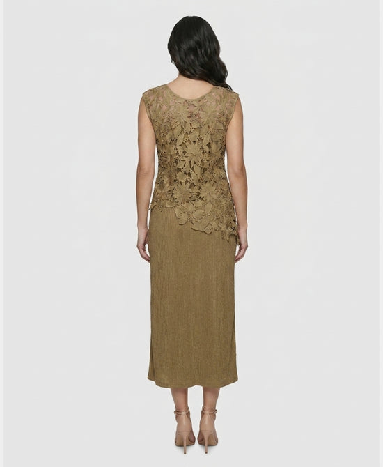 
Sheer Crochet Flower Top & Dress Set- 2 Pc Set in BEIGE view 2