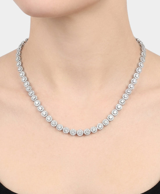 
Cubic Zirconia Halo Necklace in SILVER view 1