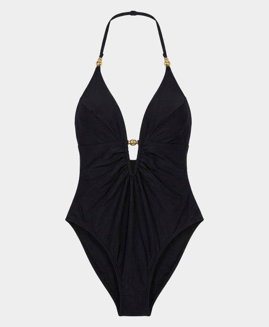 
Deep V One-Piece Swimsuit in BLACK view 1