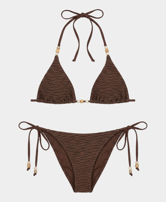 
Textured Beaded Bikini- 2 Pc Set in DARK BROWN view 1