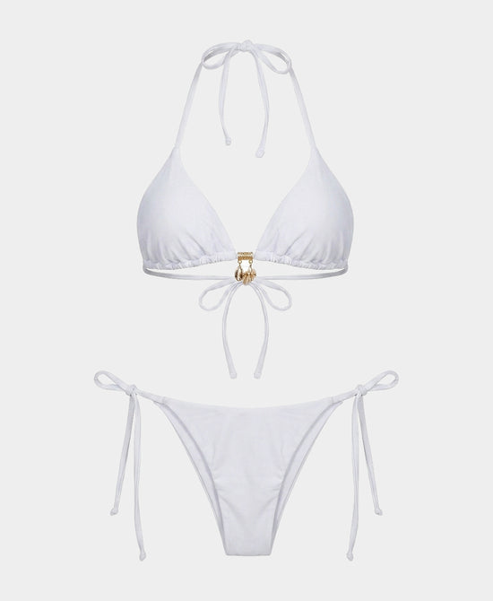 
Bikini Top w/ Charms & Solid Bottom Set- 2 Pc in WHITE view 1