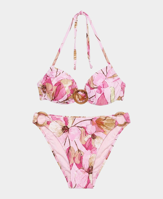 
Printed Bikini Top & Bottom Set- 2 Pc in PINK MULTI view 1