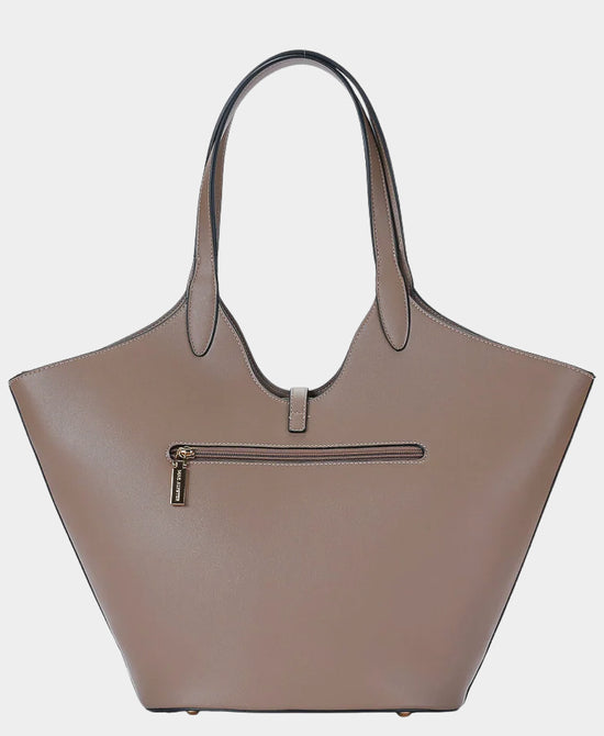 
Faux Suede & Leather Tote Bag w/ Tassel in TAUPE view 2