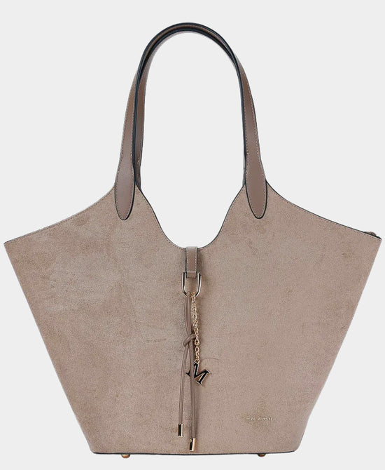 
Faux Suede & Leather Tote Bag w/ Tassel in TAUPE view 1