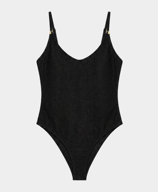 
One-Piece Swimsuit w/ Charm Detail in BLACK view 2