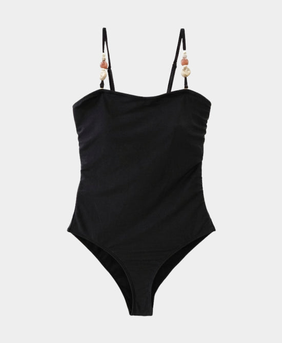 
One-Piece Swimsuit w/ Stone Strap Detail in BLACK view 2